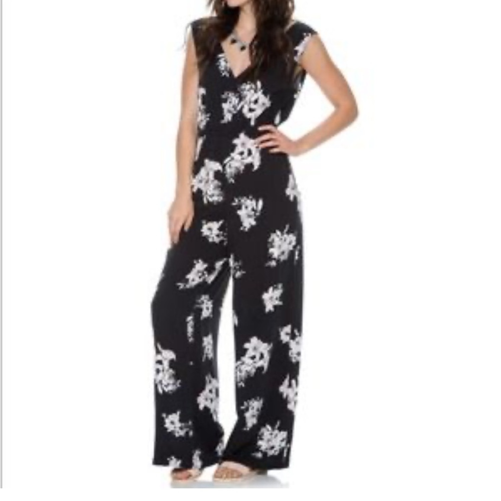 BB Dakota Black and White Floral Maxi Jumpsuit